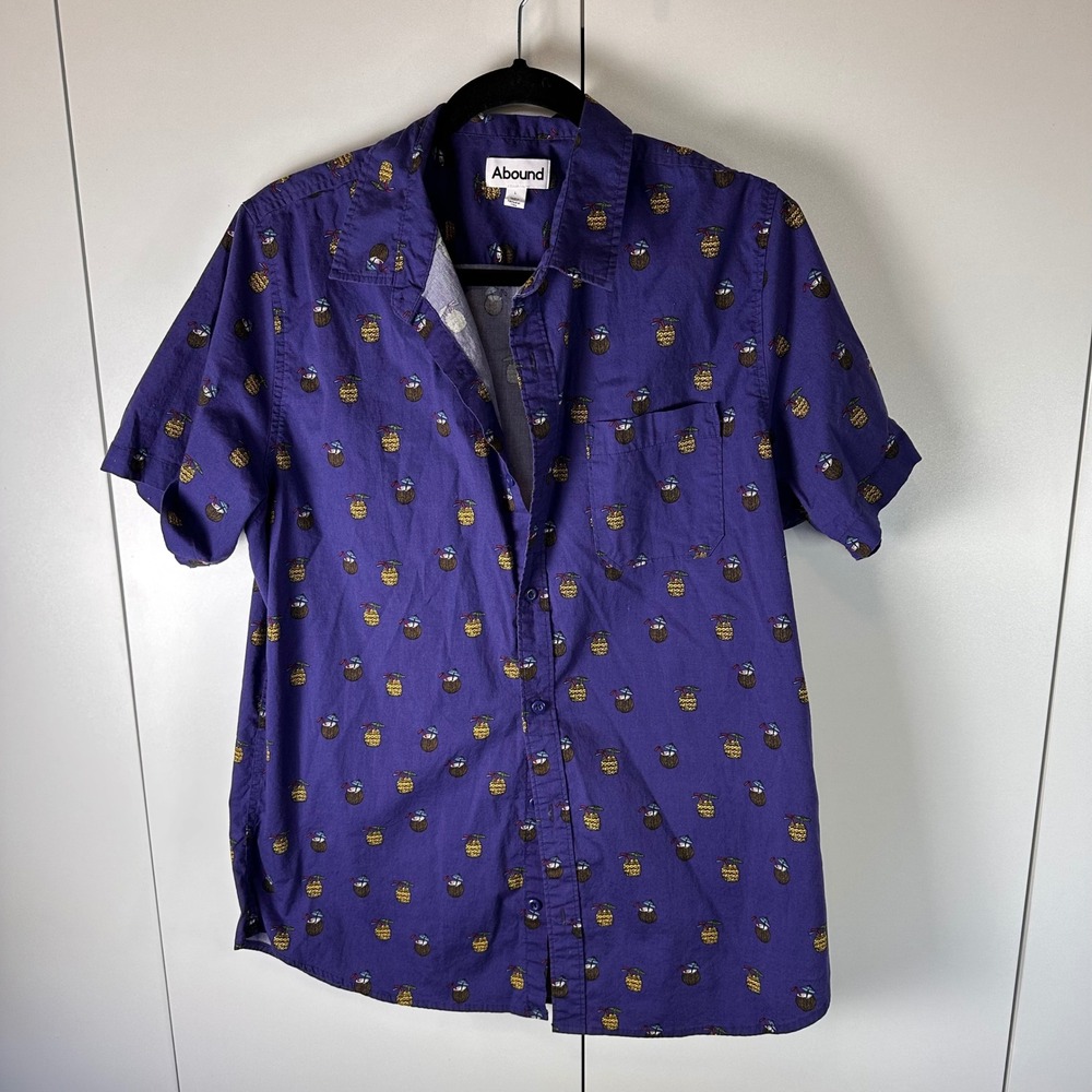 Abound Mens Blue Coconut Cocktail Button Down Shirt Short Sleeve - L‎